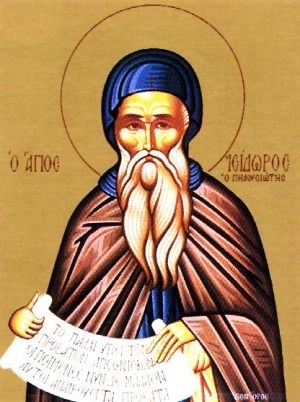 An icon of St. Isidore holding a scroll.